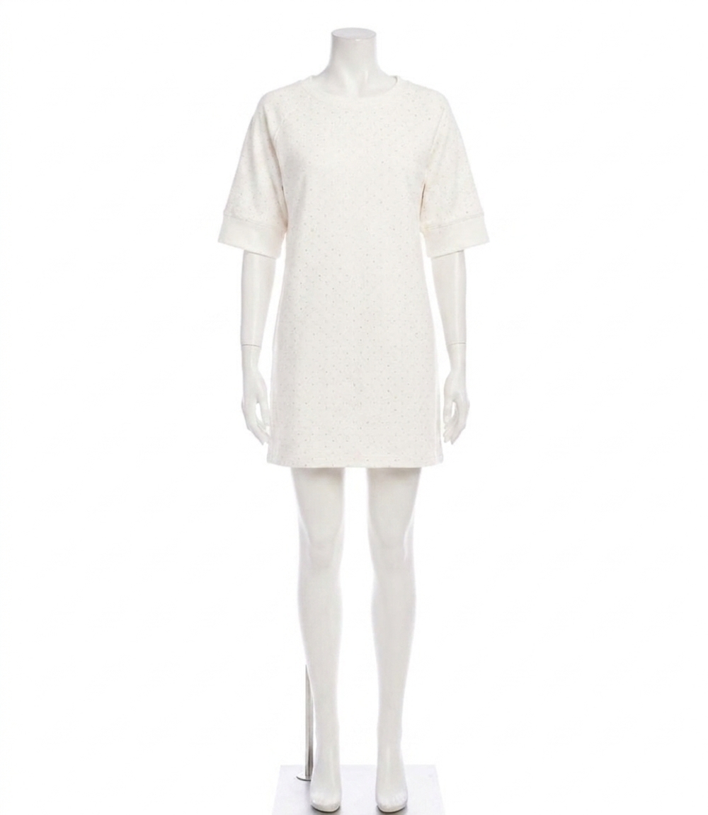 NEW KAREN KANE raglan sleeve embellished knit dress in off white